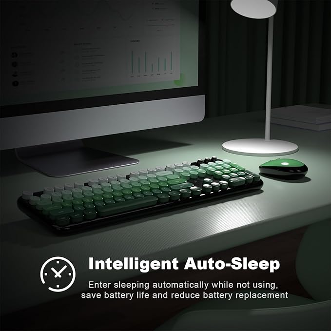 MOFII Wireless Keyboard and Mouse Combo, Cute Keyboard Full Size and Wireless Mouse, 2.4GHz Retro Typewriter Keyboard Mouse Set for PC/Desktop/Laptop/Windows (Black Green)