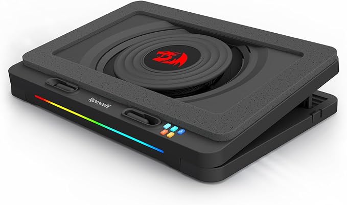 Redragon GCP512 Laptop Cooling Pad with 5.9" Fan, Rapid Cooling for 15-17 Inch Laptops, Variable Speed Control, 4 Adjustable Heights, RGB Quiet Cooling Pad with Phone Stand