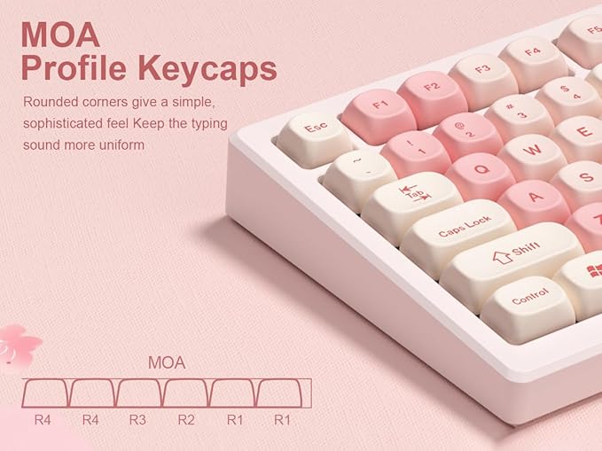 dagaladoo Cute PBT Keycaps Set,Pink Cherry Blossom,MOA Profile keycaps 60 75 100 Percent,Dye-Sub 133-key Custom Keyboard Keycap for TKL US Layout Mechanical Keyboard(only keycaps)