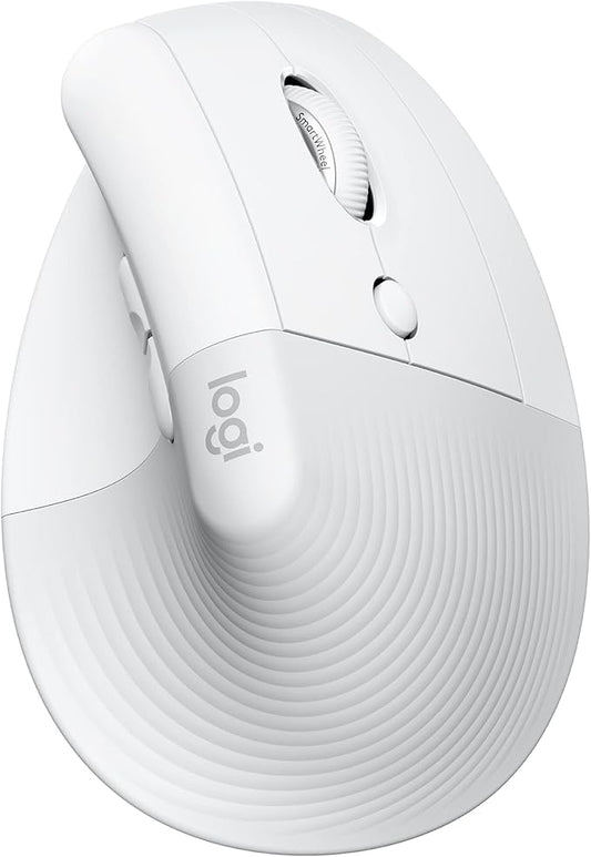 Logitech Lift Vertical Ergonomic Mouse, Wireless, Bluetooth or Logi Bolt USB Receiver, Quiet clicks, 4 Buttons, Compatible with Windows/macOS/iPadOS, Laptop, PC - Off White (Renewed)