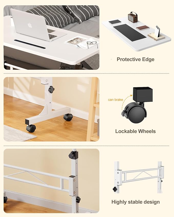 Small Standing Desk Adjustable Height, Mobile Stand Up Desk with Wheels, 32 Inch Portable Rolling Desks Conference Room Tables for Walking Pad Treadmill White