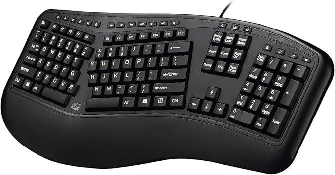 Adesso Ergonomic Split Keyboard AKB-150UB Comfort Ergo Design with Palm Rest, 105-Key US Layout, USB Connectivity, Multimedia & Internet Controls