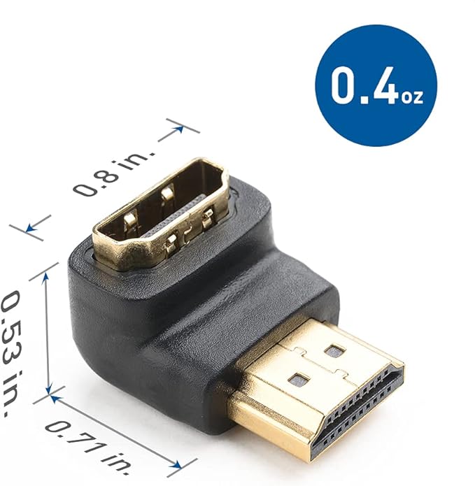 Cable Matters 2-Pack Right Angle HDMI Adapter with 4K 60Hz and HDR Support, 90 Degree HDMI Right Angle Adapter, Black