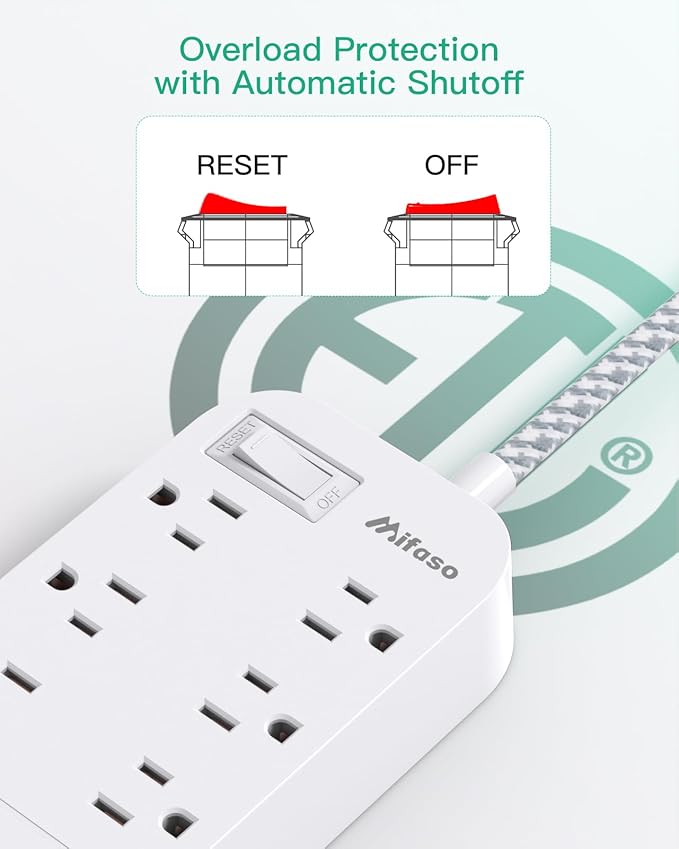 Flat Power Strip - 5 FT Plug Extension Cord, 6 Outlets 3 USB Ports Outlet Extender with Overload Protection, Wall Mount, Desktop Charging Station for Home, Office and Dorm Essential