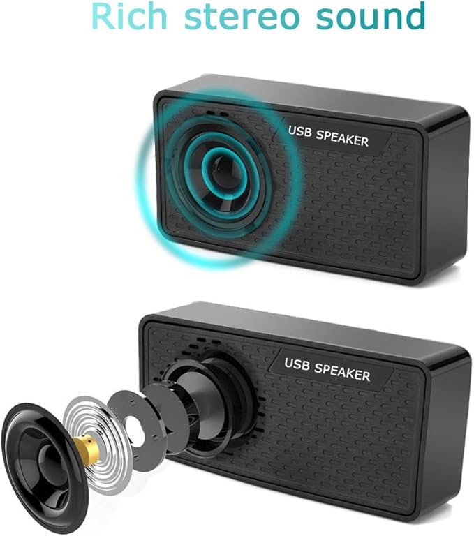 USB Computer Speakers, USB Powered Mini Sound Bars, Laptop Stereo Speaker, Plug and Play to Save Space,Suitable for Computer Notebook Desktop Computer Office Surface (Black-s)