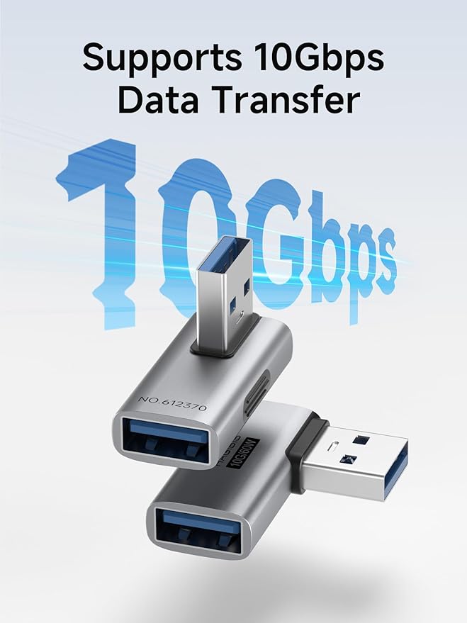 Hagibis USB 3.2 Adapter 2 Pack, 90 Degree Right and Left Angle USB A Male to Female Connector OTG Adapter Cable Extender for Laptops Charger PC Car Mouse Keyboard (Vertical Front)