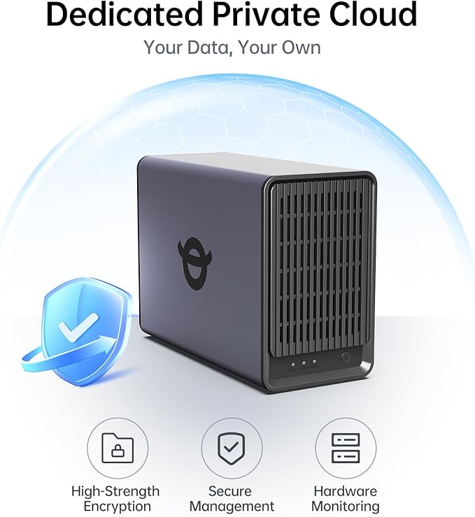 Yxk Zero1 2-Bay Desktop NAS, Maximum 60TB (Diskless), User-Friendly Home NAS Storage, Private Security & Remote Access, Silent, 4GB RAM, 2.5GbE Port, 4K HDMI, Network Attached Storage