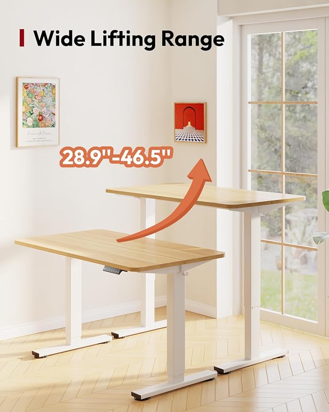 SANODESK Height Adjustable Electric Standing Desk 40x24 Inches, Sit Stand Desk with Splice Board for Home Office, Ergonomic Computer Workstation, Study & Gaming, White Frame/Maple Top