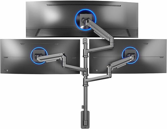 VIVO Pneumatic Arm Triple Ultrawide Monitor Wall Mount for Up to 49 inch Screens with Height Adjustment, Heavy Duty, Holds 3 Ultra Wides Up to 35.2 lbs, Black, MOUNT-VW300D