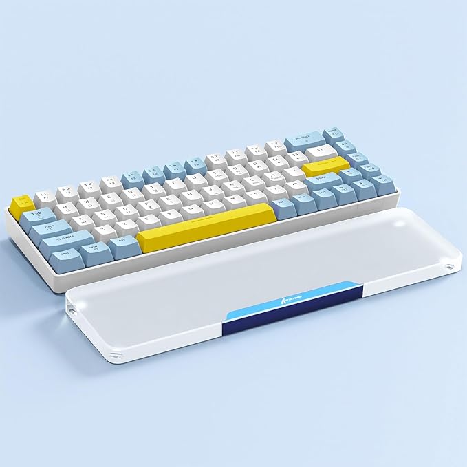 Acrylic Gaming Keyboard Wrist Rest,Clear Ergonomic Palm Rest with Anti-Slip Base,Customized Metal CNC Aluminum Alloy Logo for Compact 60% Computer Keyboard,Office,PC Gaming,Laptop,Mac,Easy Typing-Blue