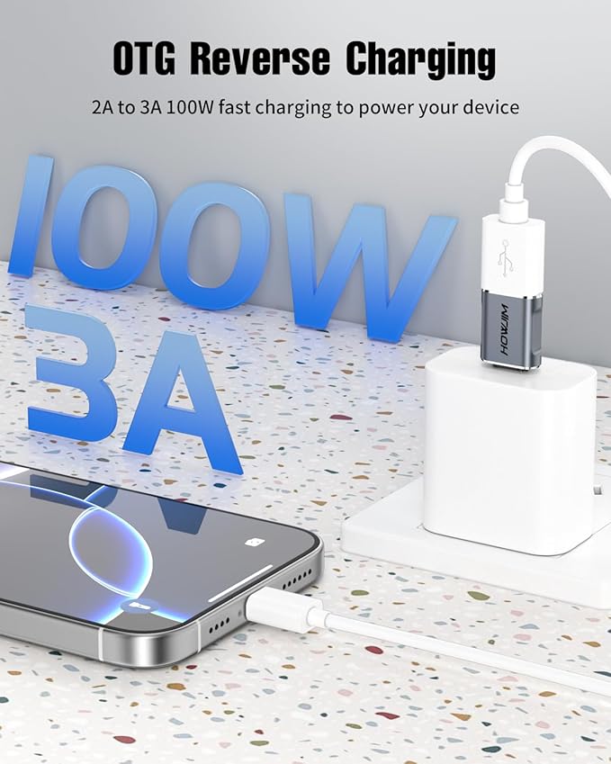 USB C to USB Adapter 10 Pack,USB C Male to USB3.2 Female OTG Adapter,10Gbps Data Transfer Fast Charging for Phone 17/16/15 Pro Max,Pad Pro,M-acBook Pro/Air,D-ell XPS,Note-book,Phone,Laptop,Tablet Gray
