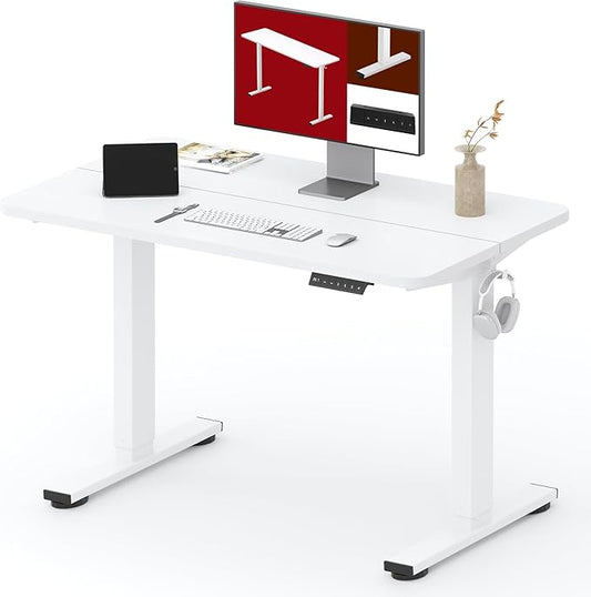 SANODESK Height Adjustable Electric Standing Desk 40x24 Inches, Sit Stand Desk with Splice Board for Home Office, Ergonomic Computer Workstation, Study & Gaming, White Frame/White Top