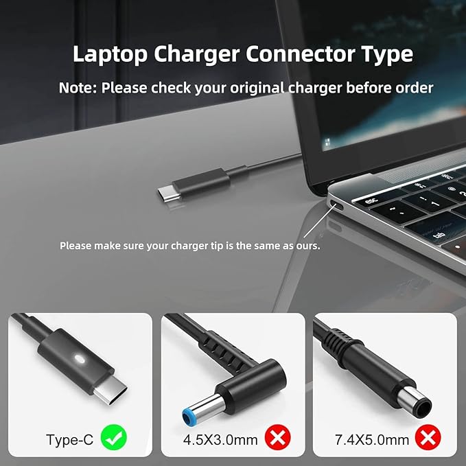 65W 45 Watt AC Adapter Compatible with Dell Laptop Charger USB C Computer Latitude 5420 7420 5540 5440 3540 7440 5450 5430 5520 5530 7430 E5430 E5440,XPS 13 Type C Power Cord