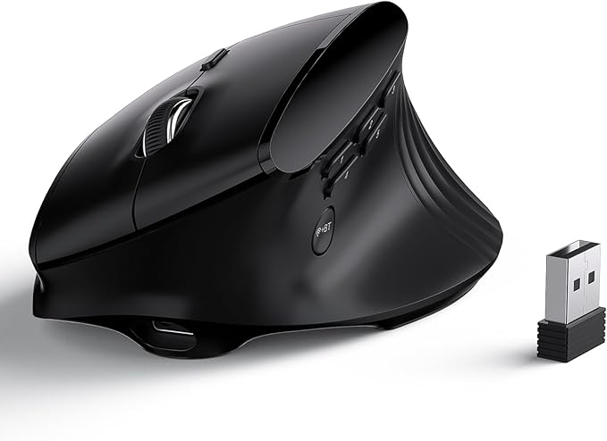LTC GM051 Wireless Vertical Ergonomic Mouse – 8K DPI Optical, 9 Programmable Buttons (5 Side), Rechargeable 850mAh, Multi-Device Bluetooth/2.4G for Mac, PC, Laptop & Desktop – Black
