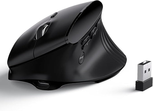 LTC GM051 Wireless Vertical Ergonomic Mouse – 8K DPI Optical, 9 Programmable Buttons (5 Side), Rechargeable 850mAh, Multi-Device Bluetooth/2.4G for Mac, PC, Laptop & Desktop – Black