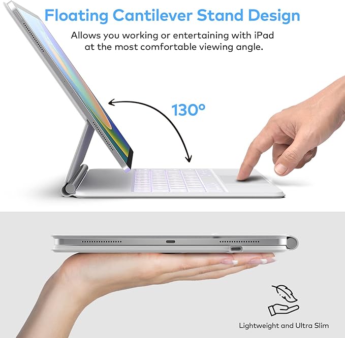 Keyboard Case for iPad Air 13 (M4 2026/M3 2025/M2 2024) and iPad Pro 12.9 inch 6th/5th/4th/3rd Generation–Magic-Style Magnetic Keyboard Case with Multi-Touch Trackpad – Floating Cantilever Stand