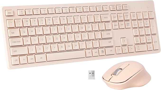Wireless Keyboard and Mouse Combo, Quiet and Soft 2.4G Full-Size Computer Keyboard and Ergonomic Wireless Mouse for Windows, Mac Desktop/Laptop/PC/PS, Peach