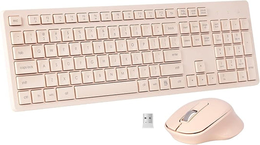 Wireless Keyboard and Mouse Combo, Quiet and Soft 2.4G Full-Size Computer Keyboard and Ergonomic Wireless Mouse for Windows, Mac Desktop/Laptop/PC/PS, Peach