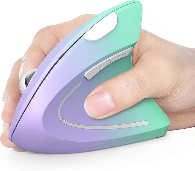 TECKNET 2.4G Ergonomic Mouse Vertical Wireless - 4800 DPI Optical Carpal Tunnel Mice Right Hand, 4800 DPI Adjustable, Quiet Clicks, 6 Buttons for Laptop, Desktop, PC, Computer - Green Purple
