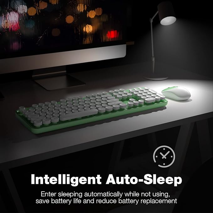 KNOWSQT Wireless Keyboard and Mouse Combo - White-Green Full-Sized 2.4 GHz 104 Keys Typewriter Keyboard, Flexible Round Keycap and Optical Mouse for Windows, Computer, PC, Laptop, Desktop, Mac