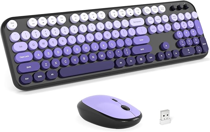 MOFII Wireless Keyboard and Mouse Combo - Blackpurple-Gradient Full-Sized Plug and Play Colorful Computer Keyboards - 104 Keys Round Keycap USB 2.4G Cute Keyboard for Windows/Laptop/Mac/Desktop/PC