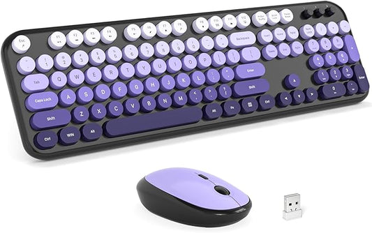 MOFII Wireless Keyboard and Mouse Combo - Blackpurple-Gradient Full-Sized Plug and Play Colorful Computer Keyboards - 104 Keys Round Keycap USB 2.4G Cute Keyboard for Windows/Laptop/Mac/Desktop/PC