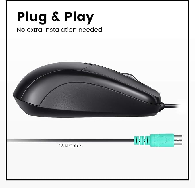 Perixx Perimice-209 P, Wired PS2 Mouse with 1000 DPI Resolution, Black, (10442)