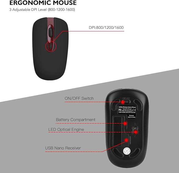 cimetech Wireless Keyboard and Mouse Combo, Compact Silent Ergonomic Scissor Switch Keyboard and Optical Mouse Set, 2.4G Lag-Free Cordless Keyboard Mice for Computer, Mac, Laptop, PC, Windows - Red
