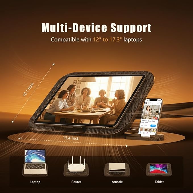 Laptop Cooling Pad with 3 Quiet Fans, 5-Level Height Adjustable Ergonomic Stand, 2 USB Ports & Phone Holder, Fits 12-17 Inch Laptops, Family-Friendly for Gaming/Work/Online Class,