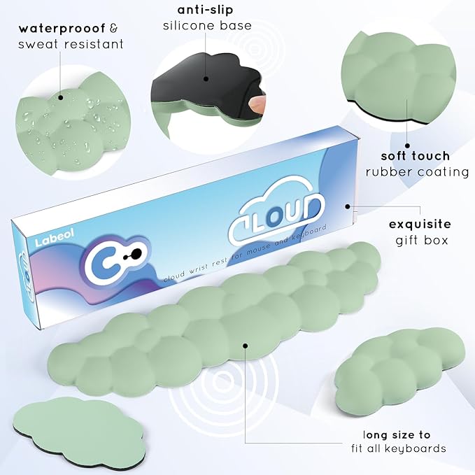 Cloud Wrist Rest for Keyboard & Mouse - Non-Slip Base, Extended Memory Foam, Ergonomic Design for Office & Gaming