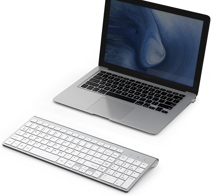 JOYACCESS J Wireless Keyboard, 2.4G Slim and Compact Wireless Keyboard with Numeric Keypad for Laptop, MacBook air, Apple, Computer, PC-Sliver&White