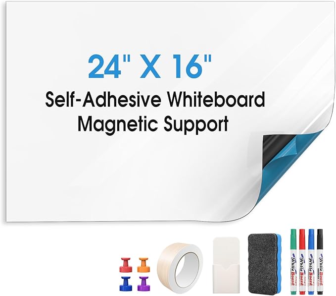 MaxGear Whiteboard Sticker 24 x 16 Inch, Peel and Stick Dry Erase Board, Removable Adhesive Wall Whiteboard, Smooth Writing Surface for Home Office Organization and Planning