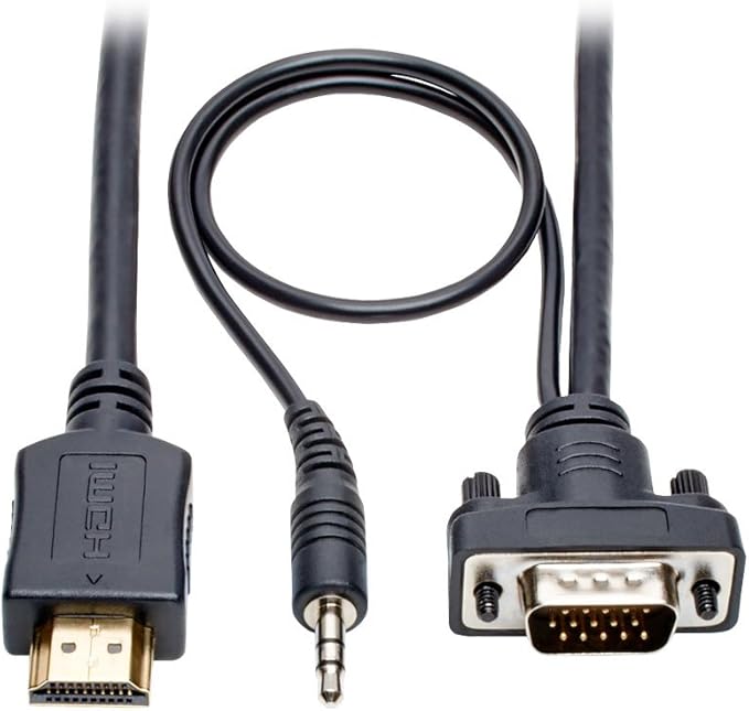 Tripp Lite HDMI to VGA + Audio Adapter Converter Cable Active Low Profile HD15 + 3.5mm M/M 1080p @ 60Hz 3ft 3' (P566-003-VGA-A)