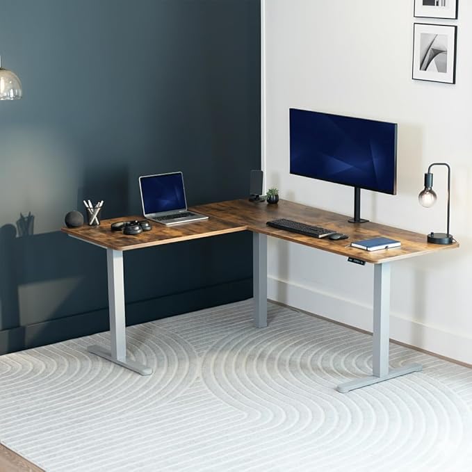 VIVO Medium Electric Single Motor Height Adjustable 3-Leg Corner Desk Standing Frame, Holds up to 225 lbs, Sit Stand L-Shaped Motorized Legs Only, Gray, DESK-E355G