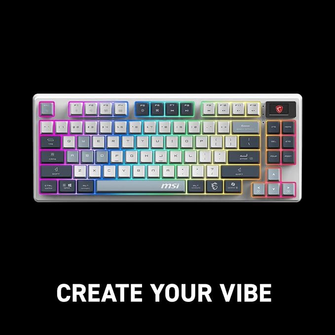 msi Forge GK600 TKL Wireless Sky - Mechanical Linear SWITCHES - Dye-Sublimated PBT Keycaps, Anti-Slip Base, RGB LED, USB 2.0, Bluetooth, 2.4 GHz - Tenkeyless