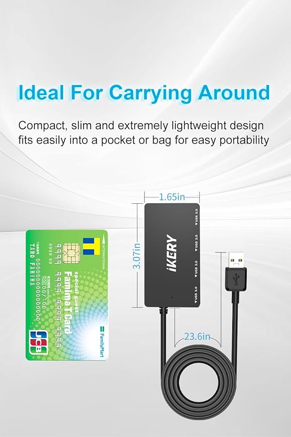 4-Port USB 3.0 Hub, High Speed 5Gbps Data Transfer Hub for Laptop, PC, MacBook - Portable Type-A Ports with 2ft Extended Cable
