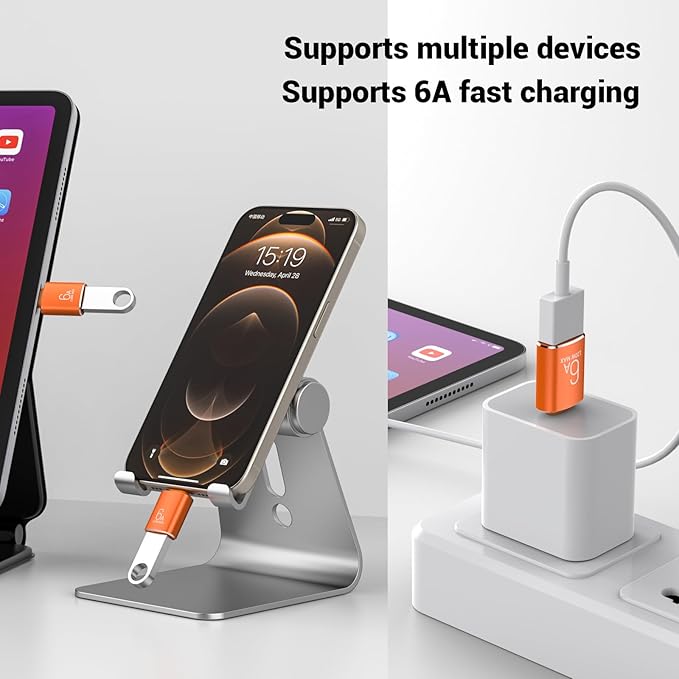 10-Pack 10Gbps/120W USB C to USB Adapter & C Male to 3.1 Female Charger,Compatible with MacBook Pro/Air, iPhone 17 16 15 Pro Max/15 Plus/14 13 12 Samsung Galaxy S25/S24/S23/S22(Orange)