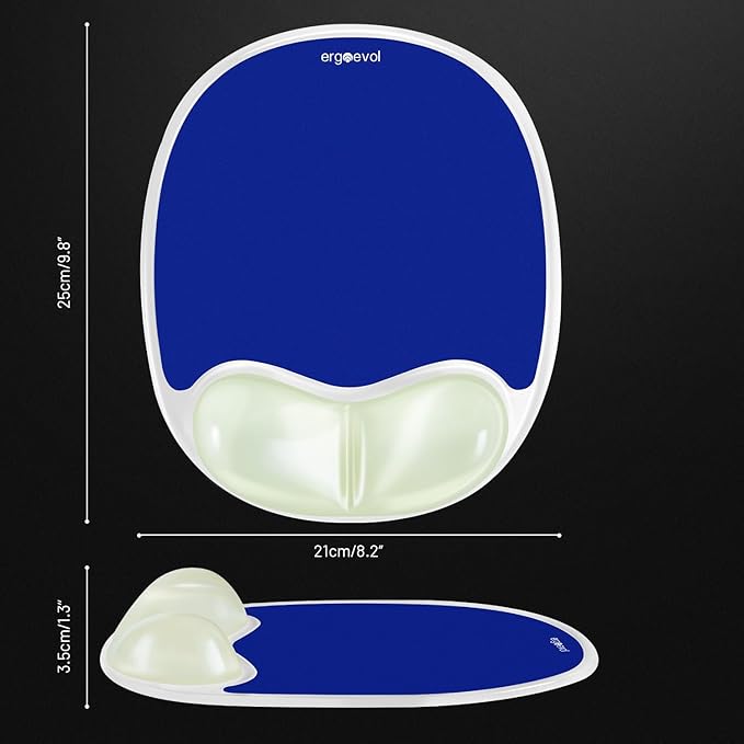 Ergonomic Mouse Pad with Wrist Rest & Elbow Support, Soft Silicone Gel Cushion, Non-Slip Base, Glow-in-The-Dark, Compatible with Vertical Ergonomic Mouse for Office & Gaming (Blue)