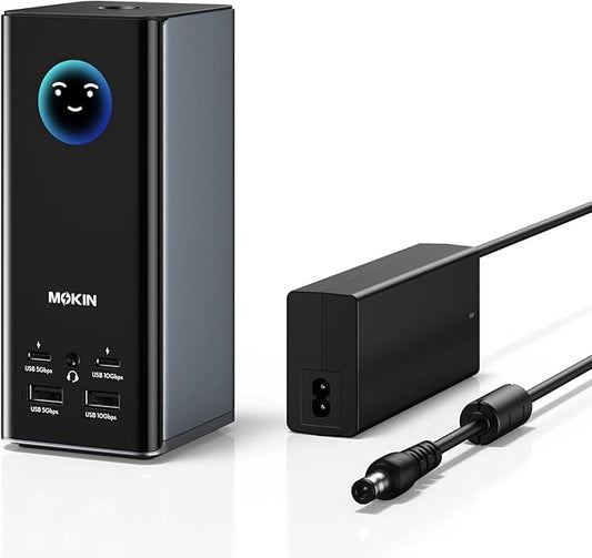 MOKiN Smart LCD Docking Station,18-Port USB C Docking Station Triple Display with 3HDMI+2DP, Smart Display, Triple 4K 60Hz, 10Gbps USB Ports, Gigabit Ethernet, for macOS and Windows(Driver Required)