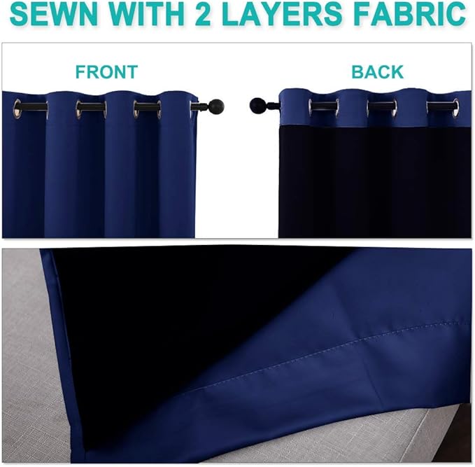 NICETOWN Blackout Curtains 80 inches Long, 2 Pieces, 42" Wide Each Panel, Royal Blue, Full Light Blocking Drapes with Black Liner for Nursery, Thermal Insulated Draperies for Hall, Villa