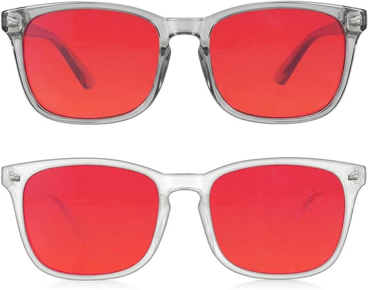 2 Packs Professional Sleep Glasses with 99.9% Blue Light Blocking Dual AR Coatings Red Lens, Computer Gaming Glasses for Men Women, Anti Fatigue & Eye Strain