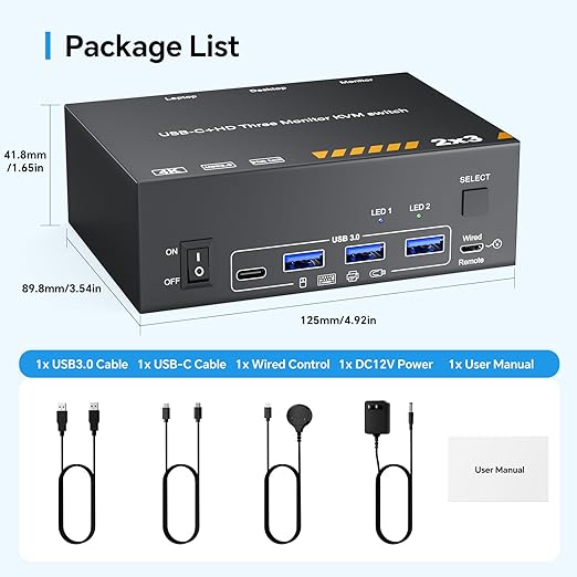 KVM Switch 3 Monitors for 1 Laptop and 1 Desktop 4K@60Hz, USB C HDMI Three Monitor KVM Switch,Docking Station KVM Switches with 4 USB 3.0 Port, 87W PD Charging