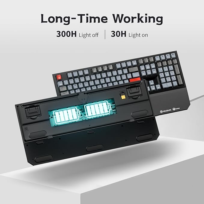 Hexgears X5 Wireless Mechanical Keyboard, Dual-Mode 2.4G/USB-C Ergonomic Full Size 108 Keys Keyboard, Kailh Box 3.0 Tactile Switch, N-Key Rollover, Backlit Gaming Keyboards with Wrist Rest (Dark)