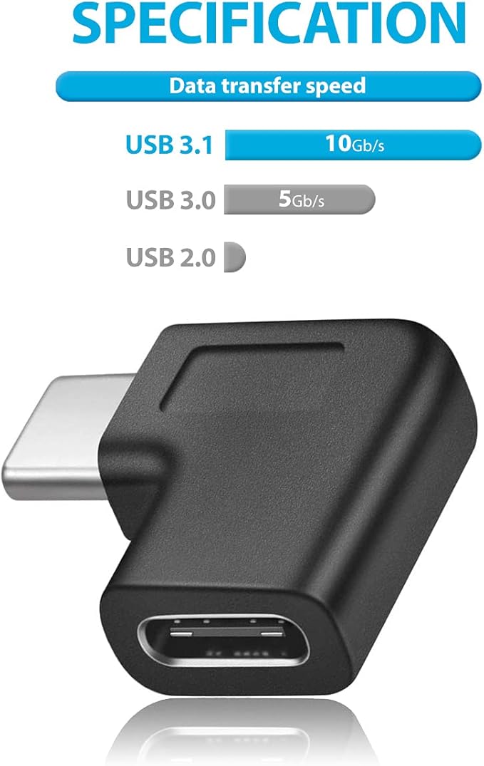 USB C Right Angle Adapter,90 Degree USB C to USB Type-C Male to Female Adapter Convertor Extension, for Laptop & Tablet & Mobile Phone (2 Pack).