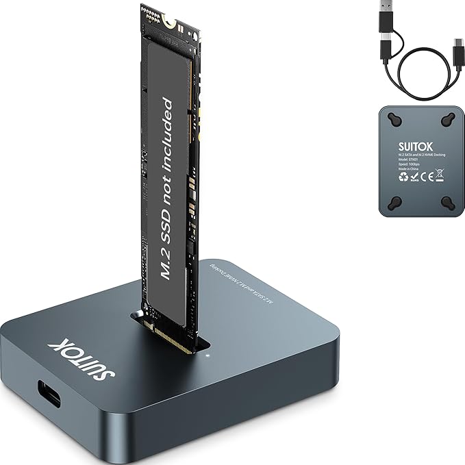 M.2 NVMe SSD Reader External, 10Gbps to USB Adapter for Both M.2 (M Key, B+M Key) NVMe and SATA NGFF SSD Dock, Size for M2 22110 2280 2260 2242 2230 Drive Docking Station - Aluminum Alloy