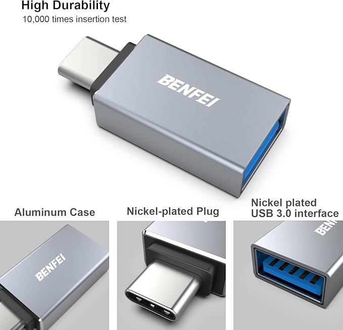 BENFEI USB C to USB 3.0 Adapter, 3 Pack USB C to A Male to Female Adapter Compatible with iPhone 15 Pro/Max, MacBook Pro/Air 2023, iPad Pro, iMac, S23, XPS 17, Surface Book 3 and More - Gray