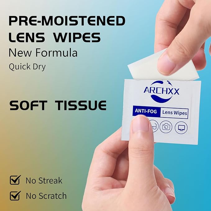 ARCHXX Anti Fog Wipes for Glasses, 240 Count,Pre-Moistened Cleaning Wipes, Lens Cleaner Wipe for Eyeglasses,Sunglasses,Goggles,Screen,Phone,Individually Wrapped Eye Glasses Cleaner