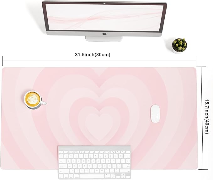 Colorful Star Large Mouse Pad Pink, Girly Desk Mat Aesthetic PU Leather Laptop Mat 31.5 x 15.7 in, Cute Mousepad & Large Desk Pad, Waterproof Non-Slip Desk Mat for Office Accessories Women& Girl
