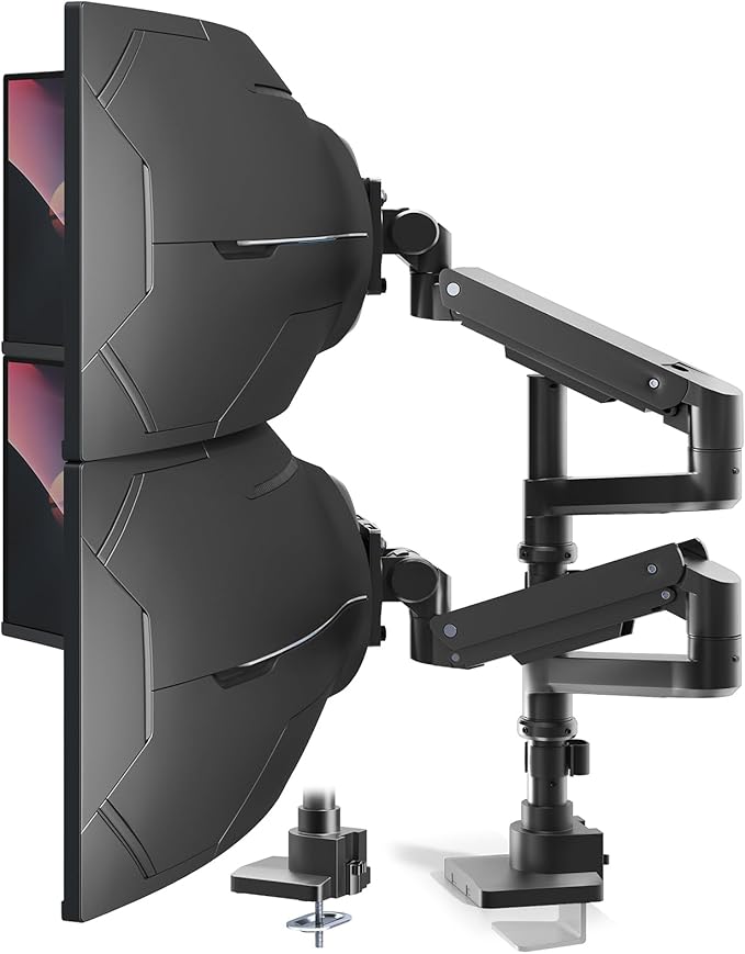 Dual Monitor-Arm Heavy-Duty for 17-57-Inch Screens - 23.8'' Tall Vertical Dual Monitor Mount, Fully Adjustable Stacked Double Monitor Desk Mount Stand, Max Load 44 lbs/Screen, VESA 75/100 mm, Black
