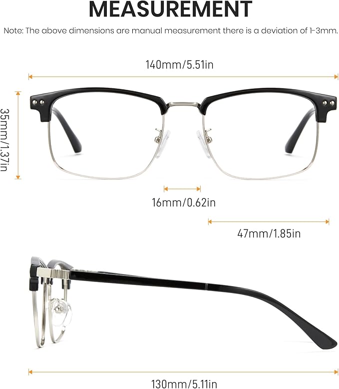 Cyxus Blue Light Blocking Glasses for Men Women, Half Rim Square Metal Frame Computer Gaming Glasses, Lightweight 8133